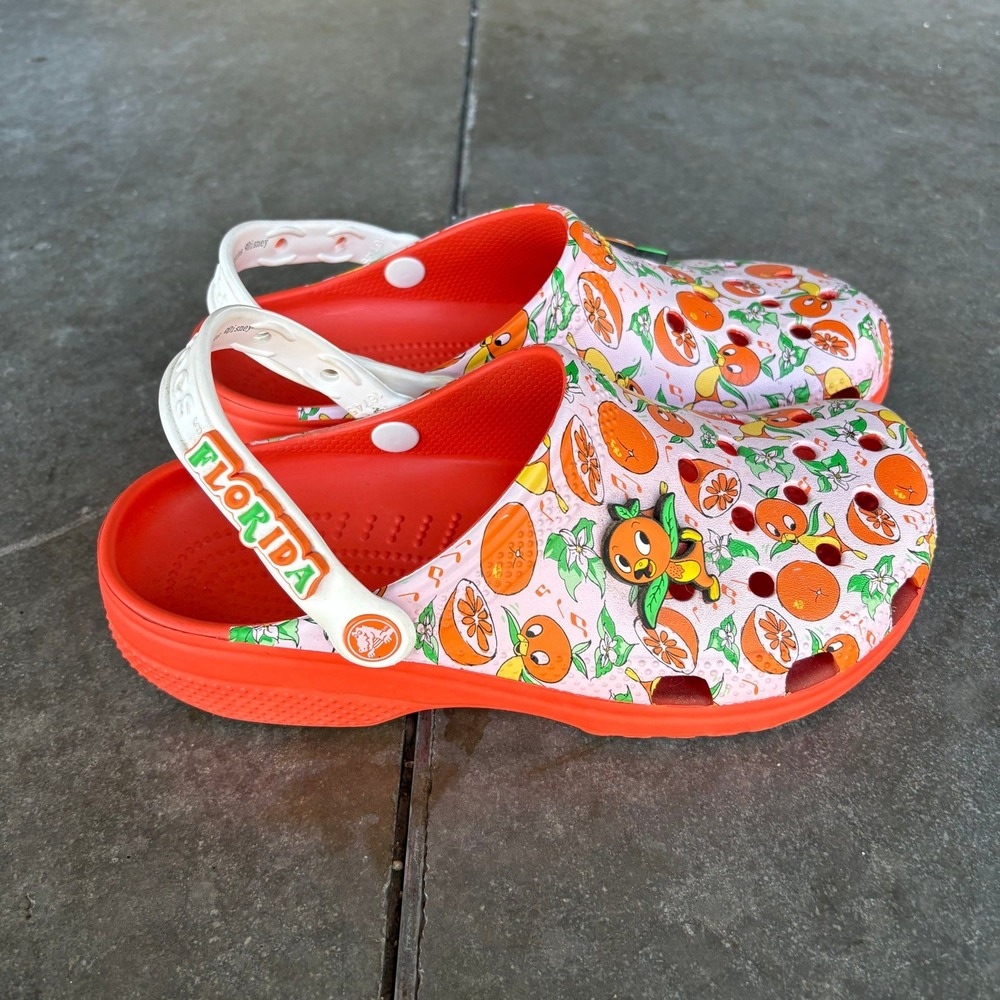 Crocs Disney 50th Anniversary Orange Bird Clogs M7 W9 White Orange Summer Travel - Picture 7 of 10
